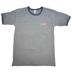 Vintage Bacardi Ringer T-Shirt Gray Embroidered Logo Adult Large Bar Brewing Rum